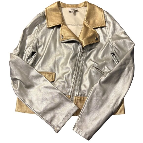 D-Signed Disney Metallic Silver & Gold Faux Leather Jacket S 7/8 Girls - Picture 4 of 5